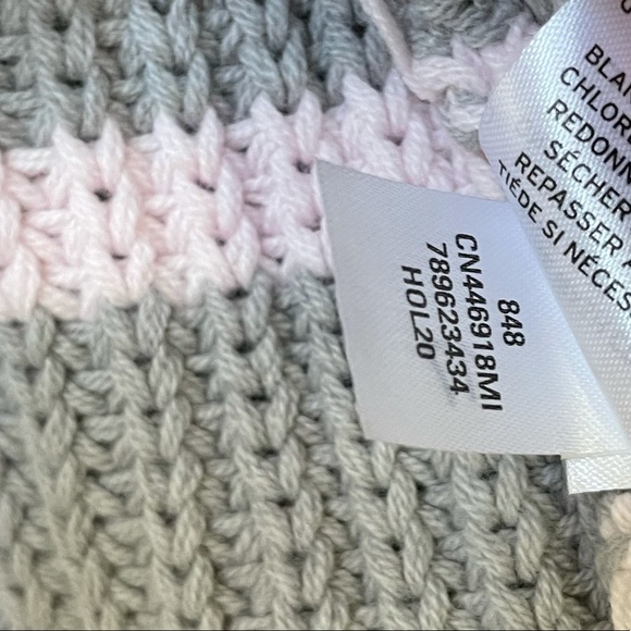 New Caslon Shaker Mock Neck Sweater In Grey- Pink Stripe - Picture 7 of 8